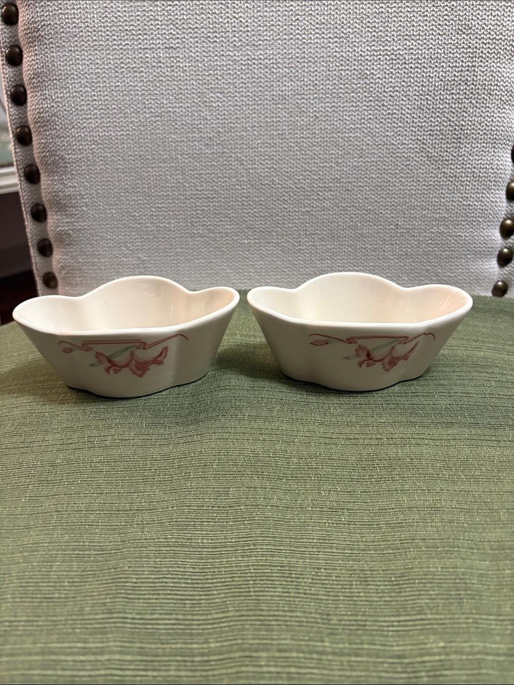 Set of 2 - Cream Ceramic Floral Ramekins